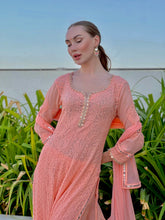 Amaretti Peach Chikankari Lace Kurta Set (set of 3)